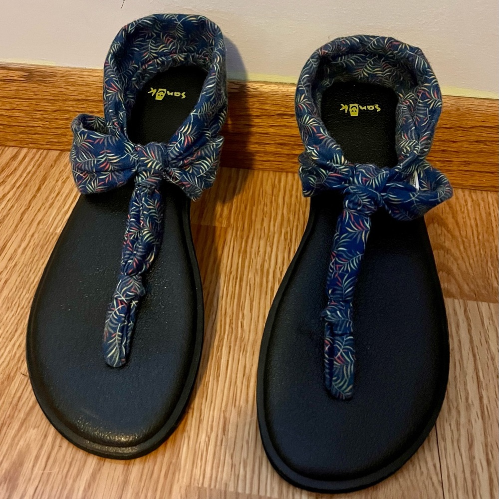 Sanuk Yoga Sling Sandals Navy Paradise Palms 8